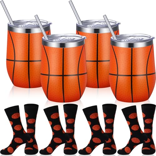 Layhit 8 Pcs Basketball 2026 Senior Night Gift Set 12 oz Basketball Tumbler Cups and Crew Socks...