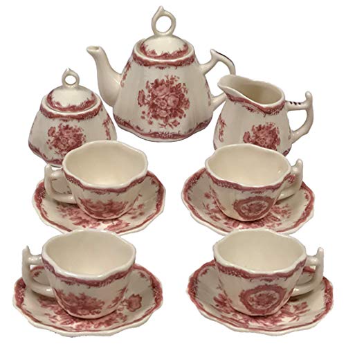 Madison Bay Co. Mini 13 Piece Classic Floral Rose Transferware Porcelain Tea Set - Antique Reproduction