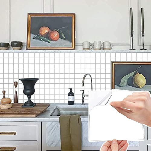 Wall Stickers Tile Stickers, Tezam 50Pcs 6' X 6'Square Bathroom/Kitchen Tile Transfer Stickers Waterproof, 4 Colors To Choose (White) #TOP4