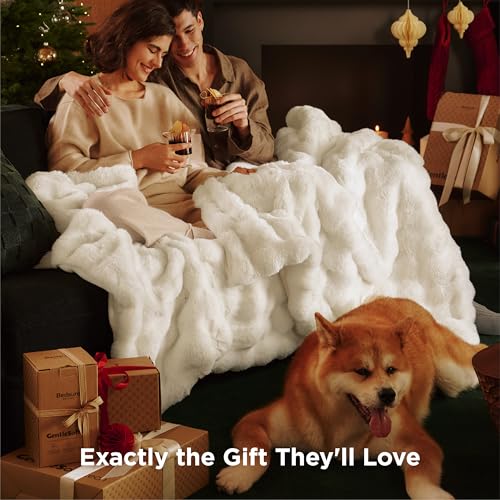 Image of Bedsure GentleSoft Fluffy Fuzzy Twin Blanket, Soft Cozy Fleece Faux Fur Blanket for Twin Size Bed, Cream Decorations Coloring Couch Cover, Thick Warm Plush Women Men Birthday Gifts, Cream