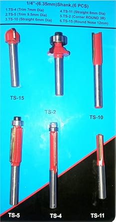 Inditrust NEW smo Heavy Duty 6pc Trimmer Router Bits Set 6.35 Wood Working Rotary Tool Rotary Tool