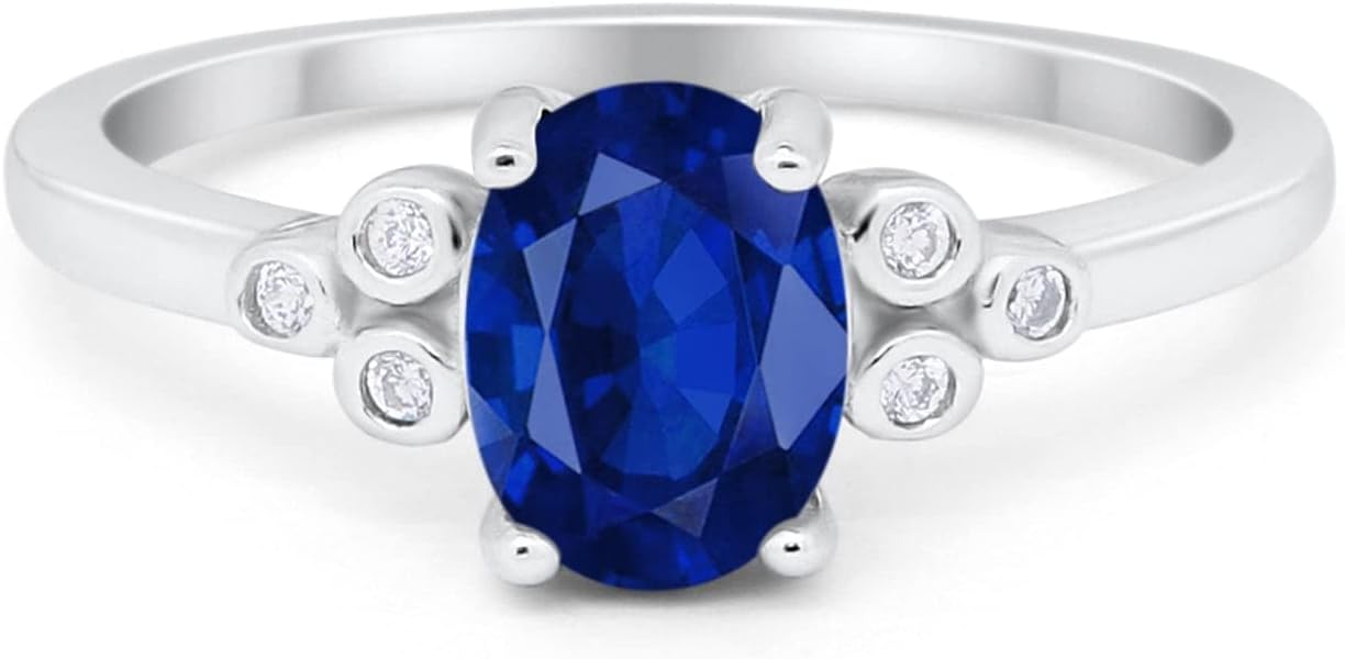 Blue Apple Co. Oval Art Deco Wedding Engagement Ring Round Simulated Cubic Zirconia 925 Sterling Silver