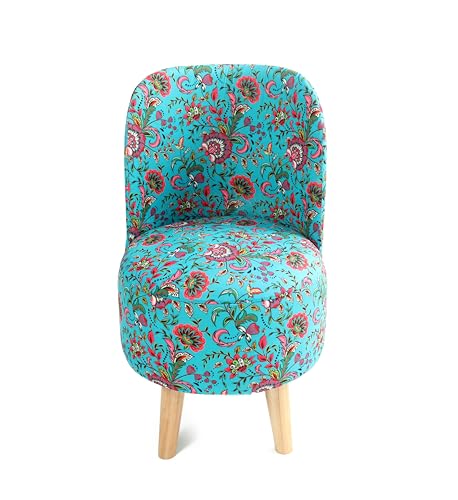 Image of NACIA Elegant Velvet Printed Ottoman Chair | Dressing Table Chair for Bedroom Makeup Room Decor | Modern Upholstered Ottoman with Wooden Legs for Living Room & Home (18x18x32 Inches, Blue)