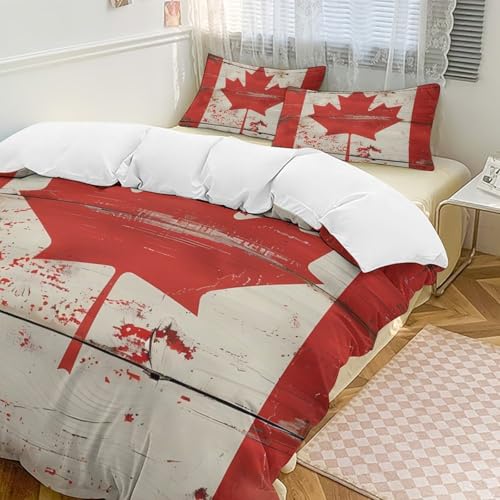 Canada Flag Grunge Wood 3 Piece Bedding Set Soft Sheet and