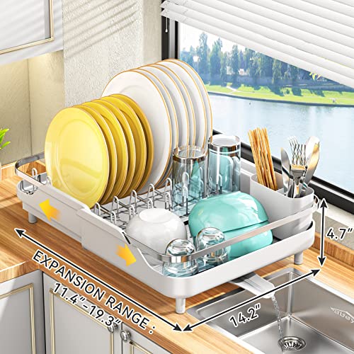 Pxrack Dish Drying Rack,Expandable(11.5"-19.3") Dish Racks For Kitchen Counter, Dish Rack And Drainaboard Set, Dish Drainer With Utensil Holder For Kitchen Sink Organization Storage #TOP6