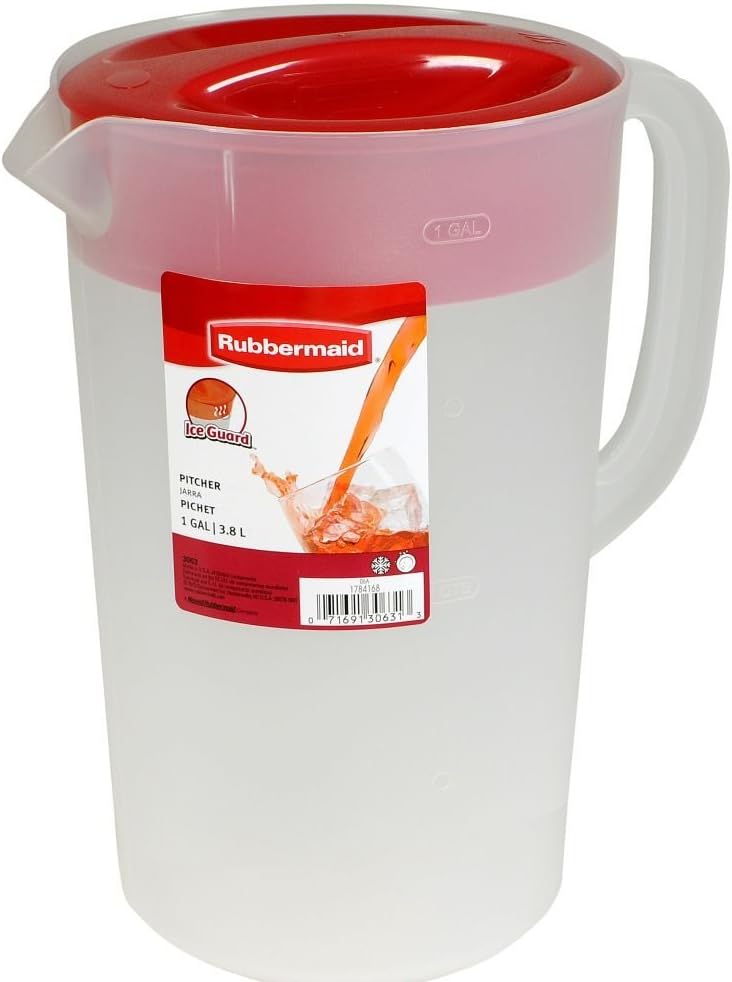 RubbermaidClear Pitcher, 1 Gallon, Red