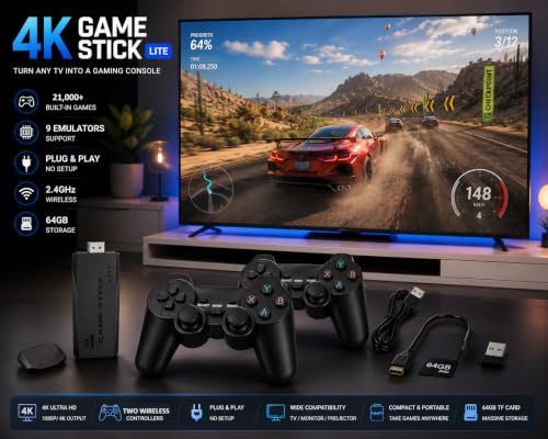 Image of 𝟏𝟓 𝐘𝐞𝐚𝐫 𝐖𝐚𝐫𝐫𝐚𝐧𝐭𝐲 2026 Model 4K TV HDMI Video Game, Two 2.4ghz Wireless Console Game Stick, M8 Plug & Play TV Video Game with Built-in 9 Emulators 21,000+ Classic Game