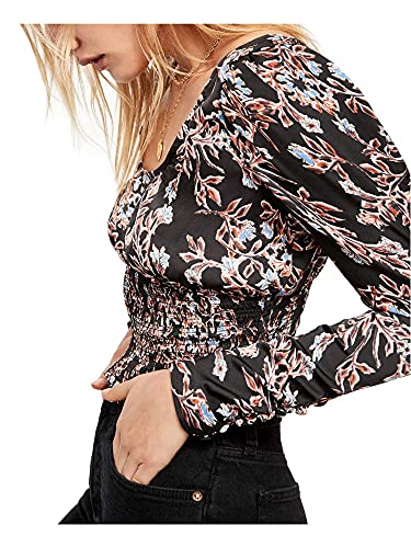Free People Printed Santiago Blouse Black, L (Women's 12-14) #TOP2