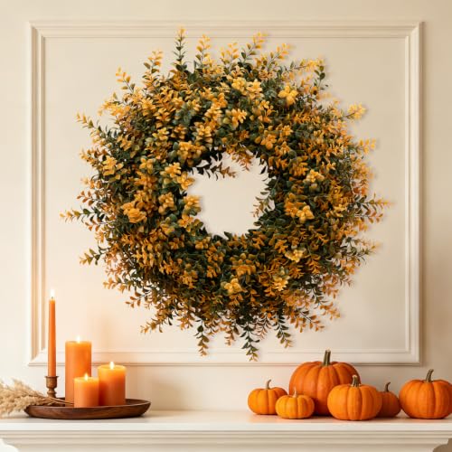 Image of 26 Inch Fall Wreaths for Front Door Outdoor Boxwoods Wreath