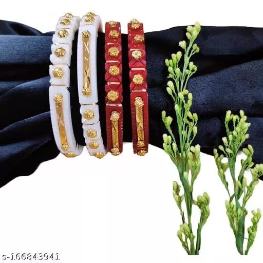 Traditional Shankha Pola Dhakai Shakha Bengali Bangles Red & White Bangle Set for Women/Girls/Ladies Jewelry3