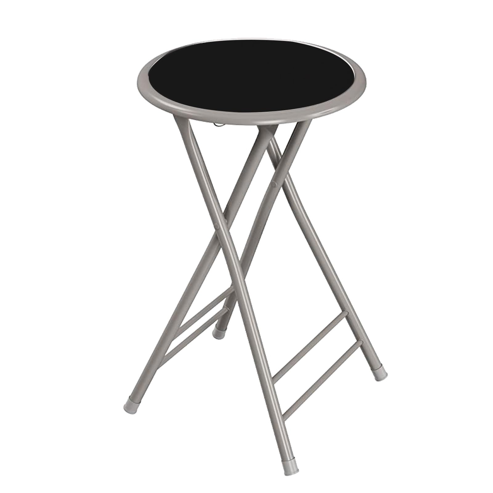Silla Alta Plegable de 71 cm con reposapiés, Taburete Redondo Acolchado para Barra de Desayuno, Silla Alta compacta para Picnic en la Cocina (Negro)