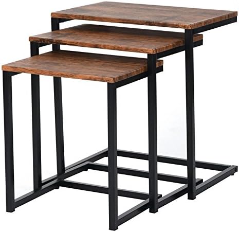 3pc Stacking Nesting Coffee Table Set of 3 End Side Tables Set Living Room Sofa Snack Table Brown