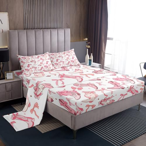 Parure de lit rose étoilé pour lit double avec drap-housse et draps - 2
