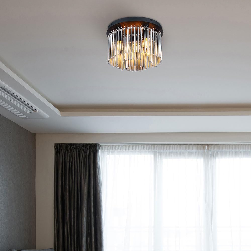 Globo Gorley Ceiling Light installed on a white ceiling in a modern living room, demonstrating its appearance when mounted.