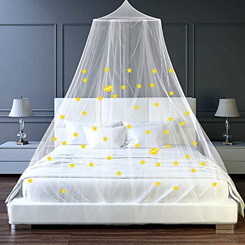 AYYOHON Mosquito Net Bed Canopy - Bed Net with Fluorescent Stars Glow,Princess Canopy Round Hoop Hanging Curtain Netting,for Baby,Kids,Girls,Adults Beds Or Canopy Net for Bed Queen Size