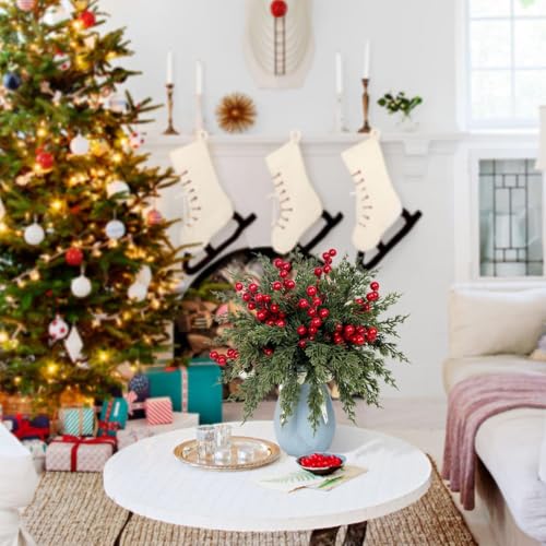 Image of HASTHIP 35Pcs Christmas Pine Branches 10.5in, 10Pcs Red Berry Stems 7in