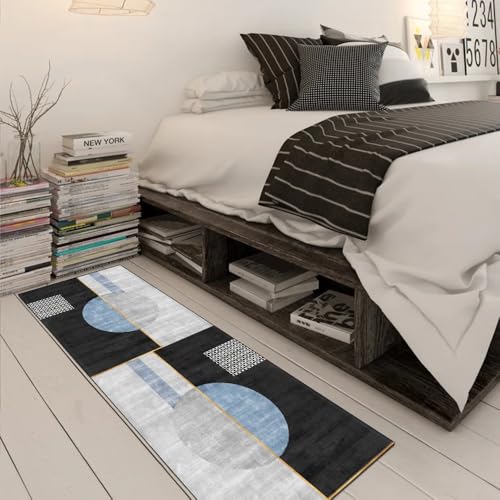 Alfombra de pasillo lavable gris y azul de 80x180 cm para cocina 3