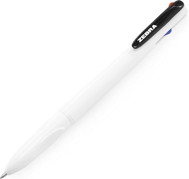 ZEBRA Z-Grip Elegance 4 in 1 Colours Retractable Ballpoint Pen - 1.0mm - White Barrel - Black, Blue, Red, Green - Single