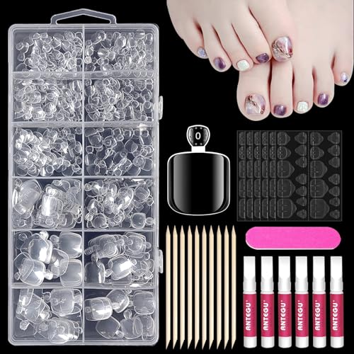 500 Piezas Uñas Postizas para Pie,Cubierta Completa Puntas de Uñas Artificiales Cuadradas Cortas,12 Tamaños Cortas Uñas Postizas Pies,para Mujeres Niñas Uñas Decoraciones