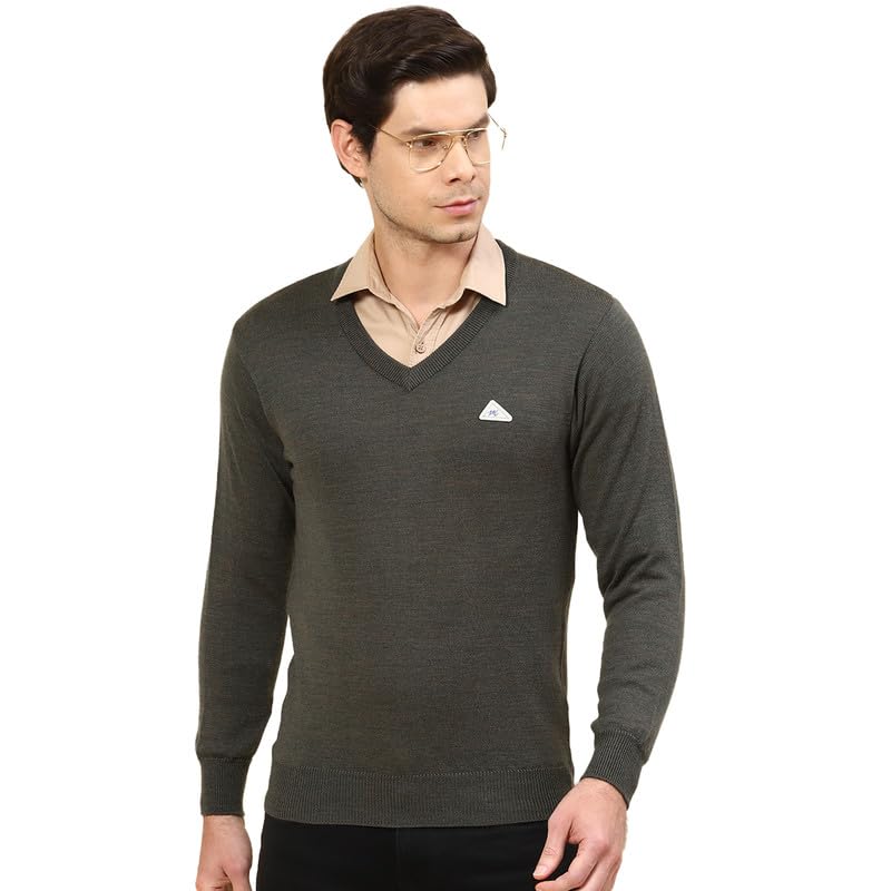Image of Monte Carlo Shell Solid V Neck Pullover | Warm Woolen Pullover for Men | Soft Comfortable Knitted Winter Wear Sweater for Men's