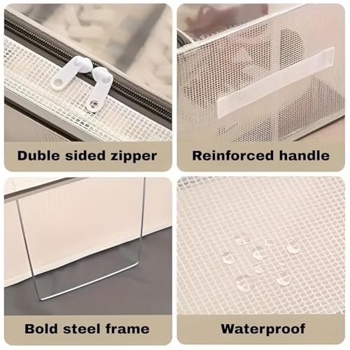 Image of NYALKARAN Shoe Rack Box Organizer Foldable Dustproof Shoe Storage with Stainless Steel Frame, Transparent Window & Zipper Stackable Under Bed Organiser (Transparent, Pack Of 1)