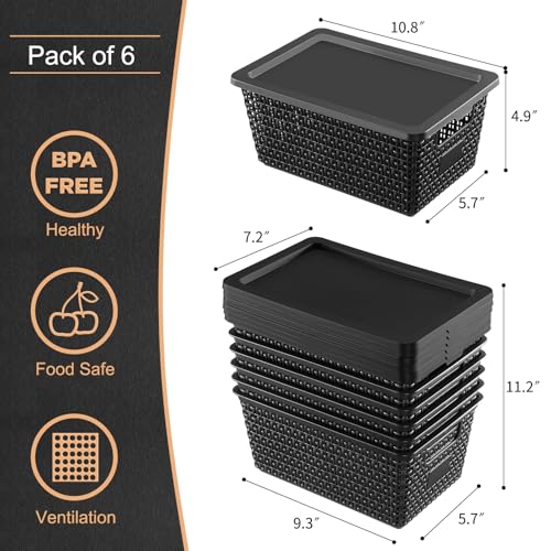 Image of Storage Bins with Lids | Plastic Storage Baskets with Lids for Office Organization,Stackable Organizing Bins with Latching Design, Easy-Clean Boxes for Home, Office, Toys & Classroom Supplies, 6 packs