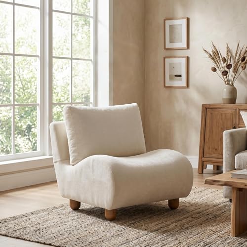 Christopher Knight Home Haley 30.1" Modern Curved Accent Chair, Velvet Upholstered Lounge Chair with Soft Padded Seat & Backrest, Armless Sofa Chair with Rounded Edges, Comfy Reading Chair, White