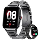 LIGE Smartwatch Herren, Bluetooth Call, 1.69'' Fitness Tracker mit Herzfrequenz/Schlafmonitor, IP67 wasserdichte Sport Armbanduhr Männer Kompatibel mit iOS Android Schwarzer Edelstahl