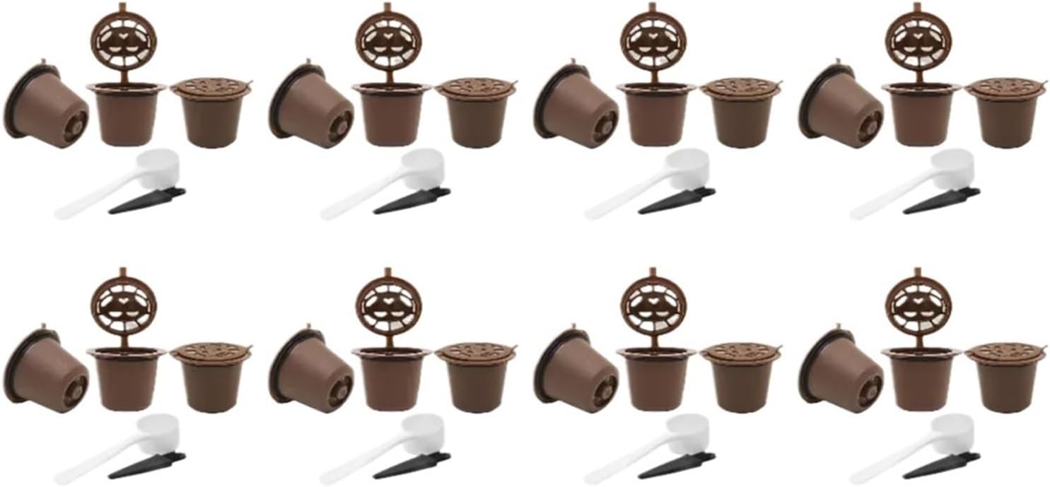 30-6PCS Refillable Capsules Filters Coffee Machine Reusable Filter With Spoon Brush Pods(Black 30PCS)
