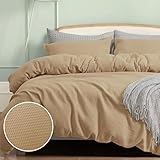 PHF Waffle Duvet Cover King Size, Ultra Soft Cotton Blend Comforter Cover, Comfy Breathable and Decorative Duvet Set with Pillow Shams Bedding Collection, 104'x90', Khaki