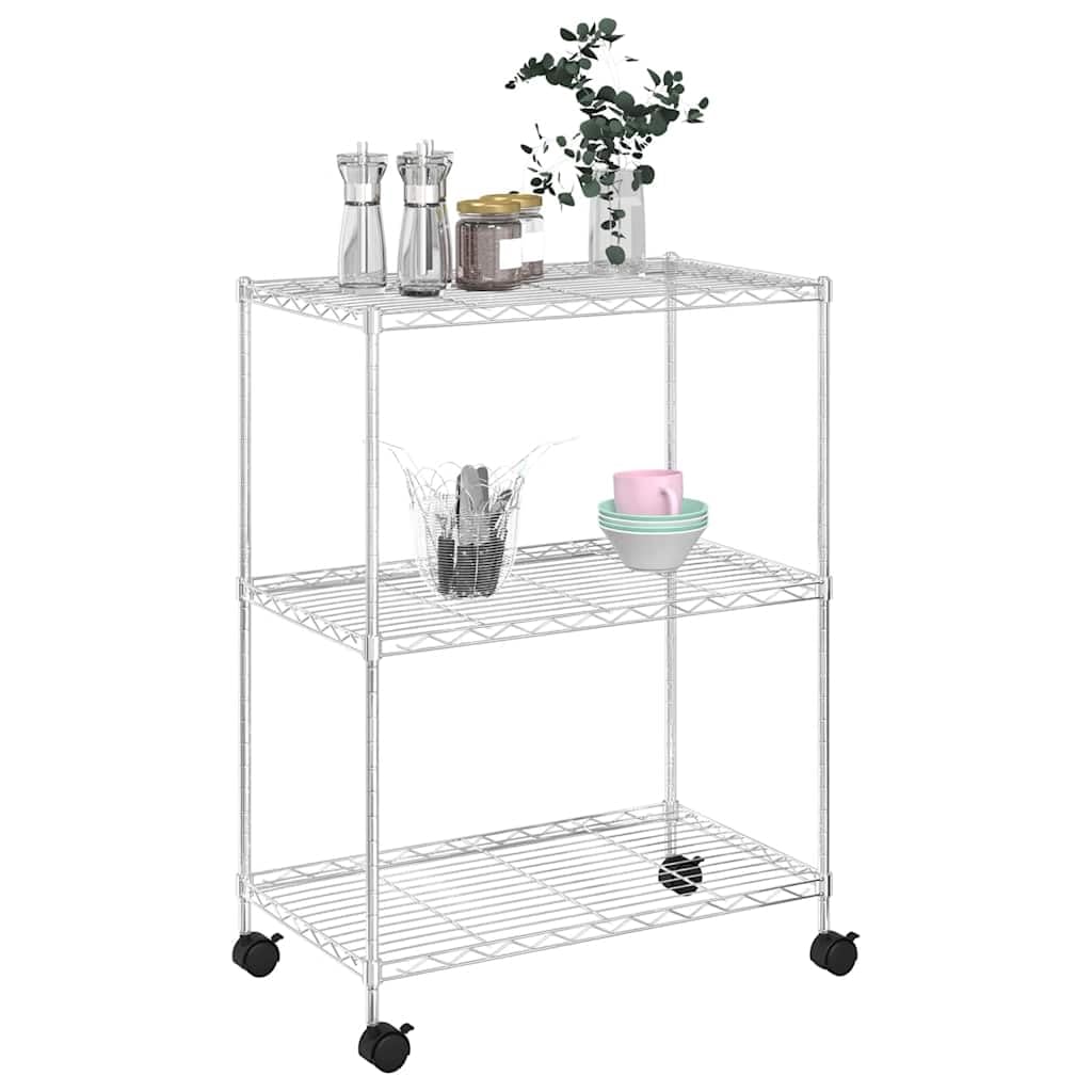 Estantería de almacenamiento con 3 estantes y ruedas, 60 x 35 x 81 cm, metal cromado, capacidad de carga de 150 kg, estante industrial para cocina, garaje, sótano, oficina y taller, con patas