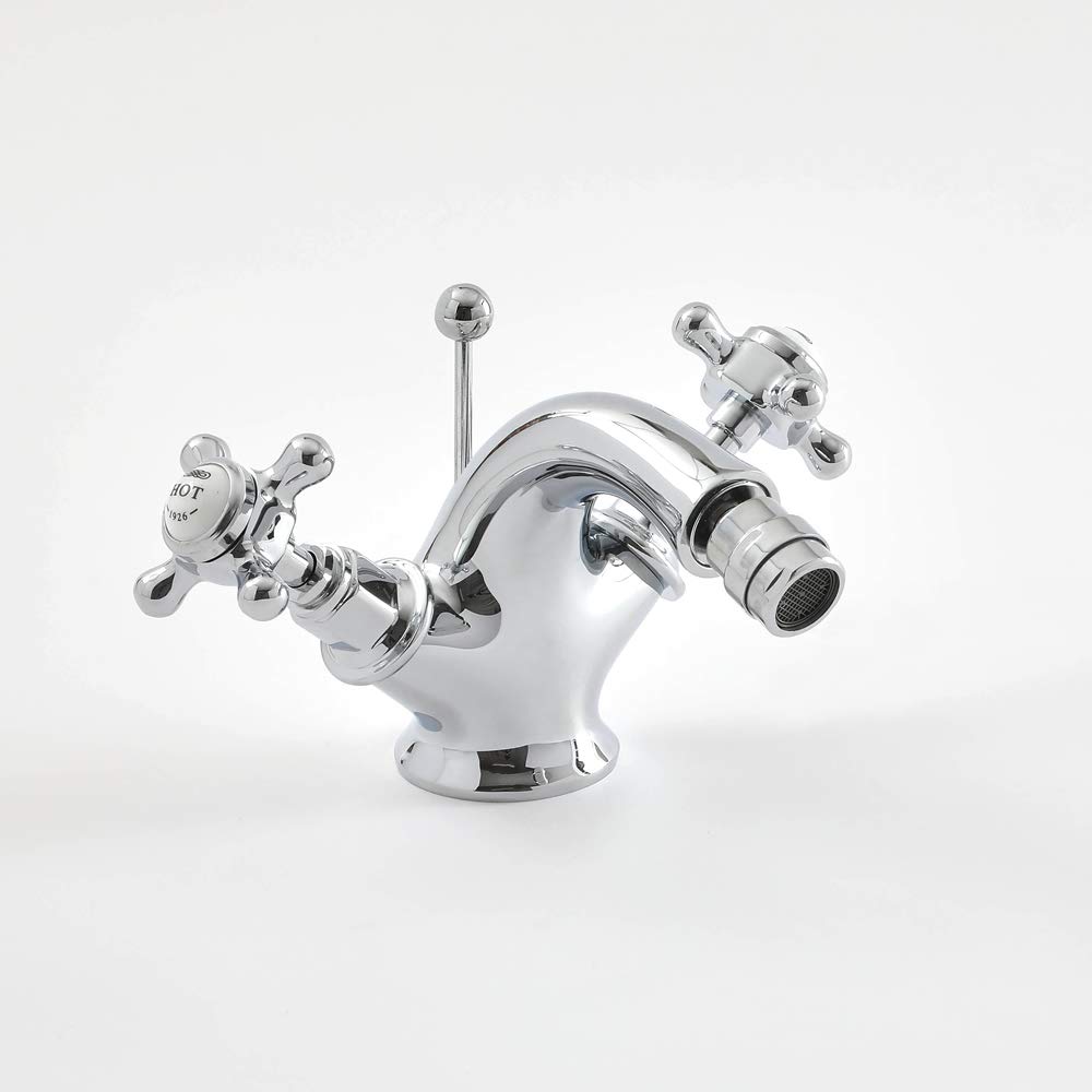 Milano Chrome & White Elizabeth Mono Bidet Mixer Tap Crosshead Handles - Chrome White