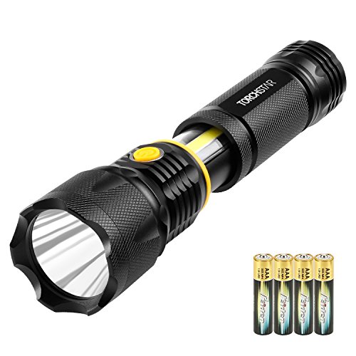 TORCHSTAR LED Flashlight & Work Light, Bright Aluminum Alloy Handhold Body, Battery Operated Professional Cree Work Light with Magnetic Base, Water Resistant for Hiking, Camping, Hunting, Emergency