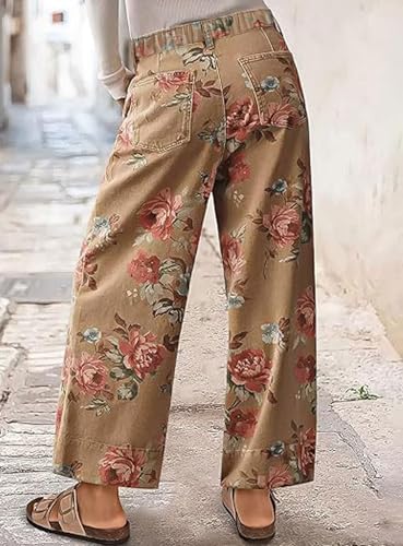 loveimgs Women Mid Rise Cropped Wide Leg Jeans Baggy Floral Ankle Pants Denim Capris Flare Print Boho Palazzo Jeans Boyfriend3