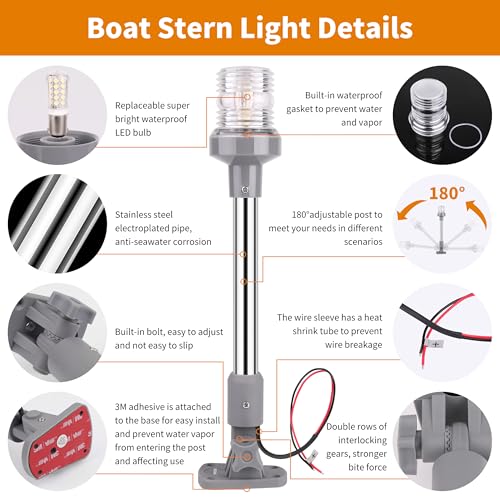 RVZONE Stern Lights for Boats, 12 inch 180° Fold Down Anchor Light IP67 Navigation Lights 360° White LED Boat Lights for Pontoon, Bimini Top, Yacht (Gray) by RVZONE - Image 4