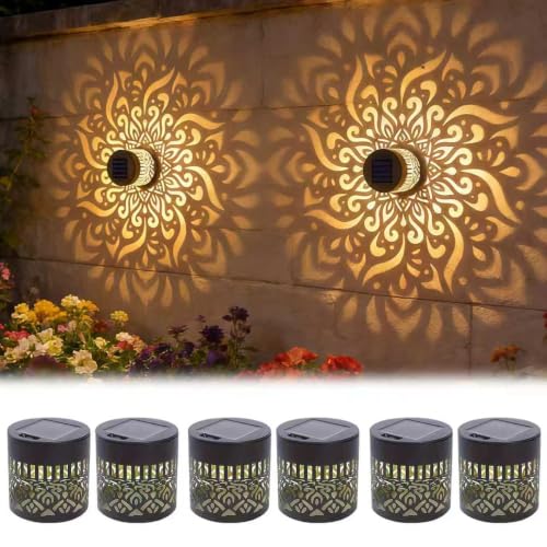FoxGift Solar Fence Lights Outdoor Garden, Solar Wall Lights, Solar Fence Light (6 Pack Mandala)