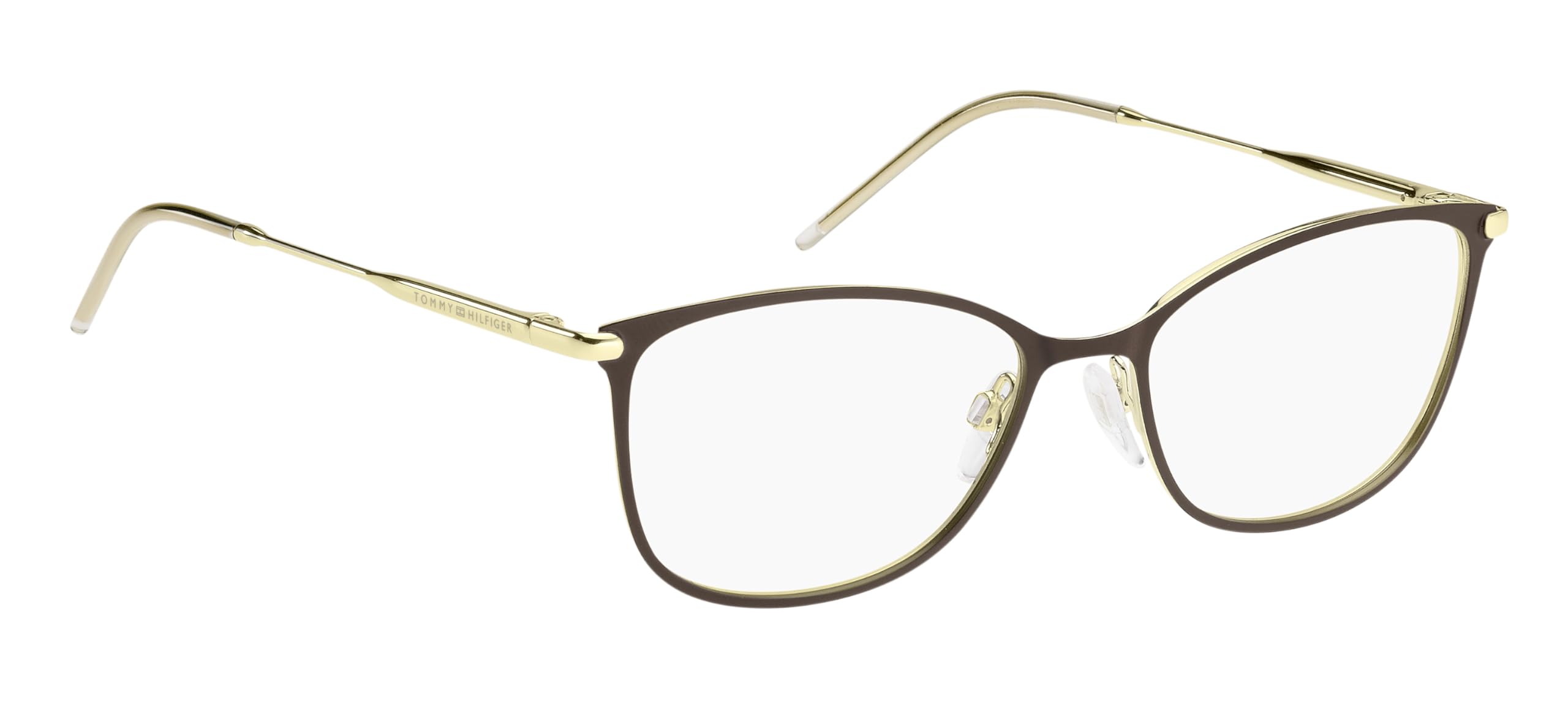 TOMMY HILFIGER Okulary z ostrością widzenia dla kobiet, opcjonalnie z filtrem przeciwsłonecznym lub filtrem niebieskiego światła, prostokątne, wykonane ze stali (w zestawie etui na okulary)