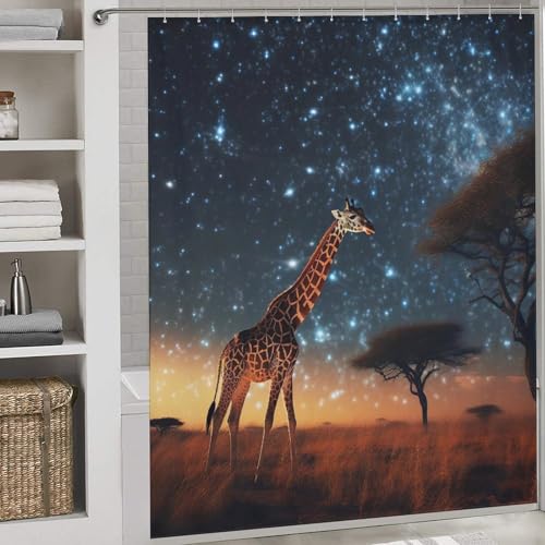Rideau de douche lavable girafe en polyester imperméable avec ses 12 crochets - 2