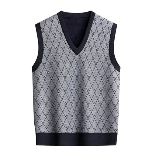 Men's Turtleneck Sleeveless Knit Vest Plaid Fleece Lining Zipper Computer Knitted Pullover2