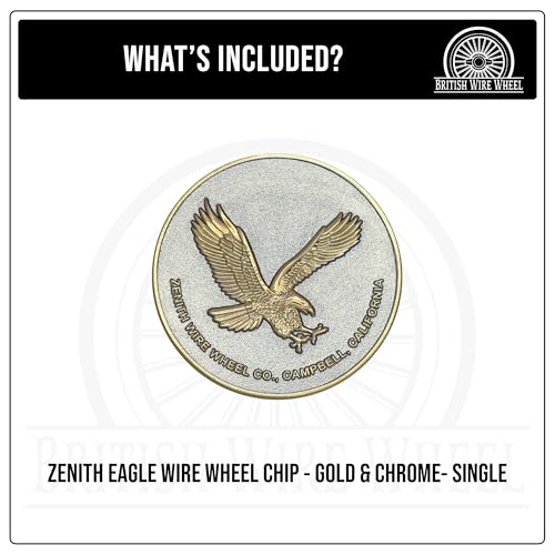 Image of Zenith Eagle Gold & Chrome 3D Metal Wheel Chip Emblem (Single) | 24K Triple Gold and Chrome Plated Solid Metal Emblem, 2.25 inch | for Lowriders with Recessed Knock Off Spinner Caps