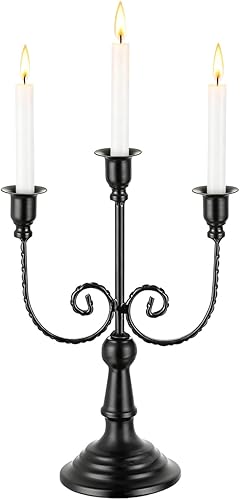 Candelabro de metal de 3 brazos, portavelas de metal vintage, moderno, decorativo, centro de mesa, boda, Halloween, fiesta de Navidad (1, negro)