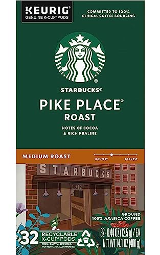 Image of Starbucks Coffee K-Cup Pods for Keurig Brewers, Pike Place Roast, Medium Roast (32 Count (Pack of 6))
