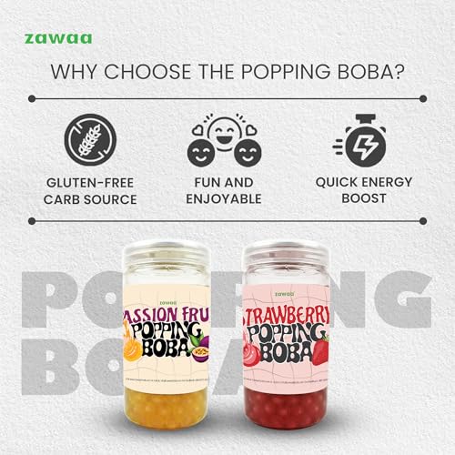 Image of Zawaa Boba Tea Assorted Popping Boba Pearls - Passion Fruit & Strawberry | 300g Each (Pack of 2) | Bursting Bubble Tea Pearls