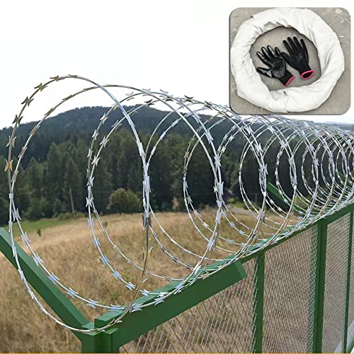 Galvanized Stainless Steel Razor Wire, Concertina Fencing Roll, Security Isolation Barrier, Anti-Climb Protection, Silver 45cm Razor Ribbon for Theft Prevention