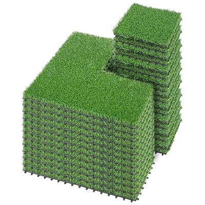 PrimeZone 54 PCS Interlocking Artificial Grass Tiles - 12"x12" Turf Outdoor Indoor Fake Grass Deck Flooring Set for Patio, Balcony, Backyard