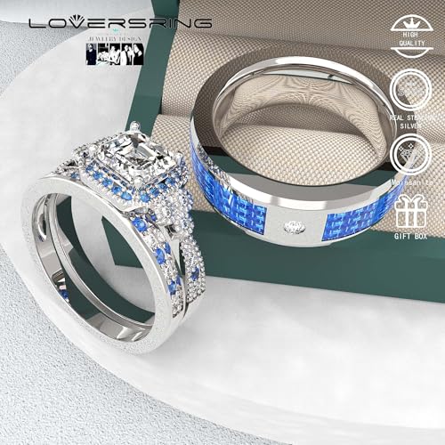 Wedding Ring Sets His And Hers Promise Ring Wedding Ring Sets His And Hers Couples Women 925 Sterling Silver Square Cut Moissanite Man titanium Wedding Band3