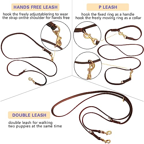 Hands Free Leather Dog Leash 8Ft，Durable Genuine Leather Multi Function Dog Leashes，Strong Leather Leash For Small Medium Large Breed Dogs #TOP3