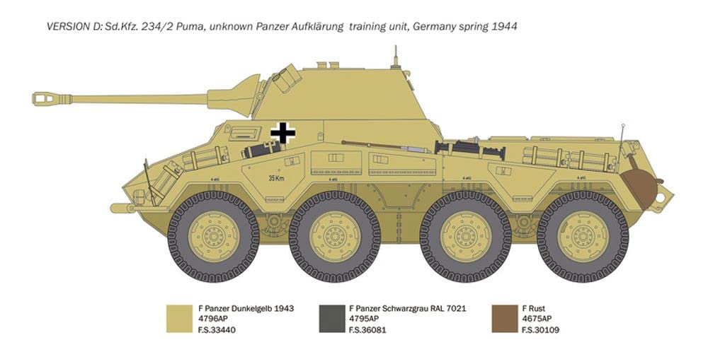 Italeri 6572 Sd.Kfz. 234/2 Puma, Scala 1:35, Plastic Model Kit, Modello in Plastica da Montare, Modellismo, Sabbia