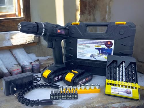 MKS Parafusadeira Furadeira De Impacto A Bateria 21V Com Acessórios Brocas Bites Soquetes Premium