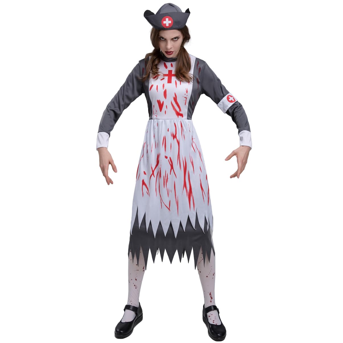 Disfraz De Enfermera con Estampado De Terror De Halloween, Accesorios De Cosplay De Zombi para Adultos